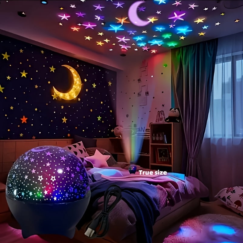 Rotating Star Moon Projector Night Light, 16 RGB Colors, Compact Starry Sky & Moon Lamp for Bedroom Living Room Party Christmas Decoration Gift