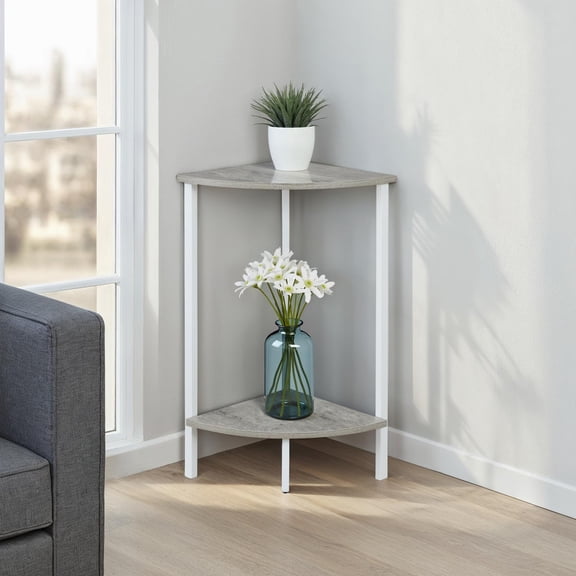 Convenience Concepts Graystone 31 inch 2 Tier Corner Plant Stand, Fauxx Birch/White