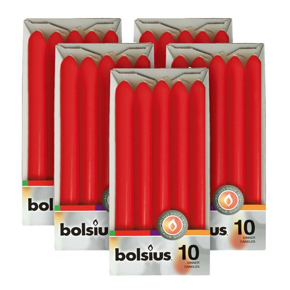 Bolsius 50 Red Dinner Taper Candles 10" Unscented for Wedding, Church, Christmas Home Decoration - Smoke Free Smoth Long Burning 7.5 Hours