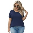 thumbnail image 7 of LANREMON Plus Size Tops for Women Summer Crew Neck Pleated Solid T-Shirts Casual Loose Fit Short Sleeve Tunic Tops 2XL, 7 of 7