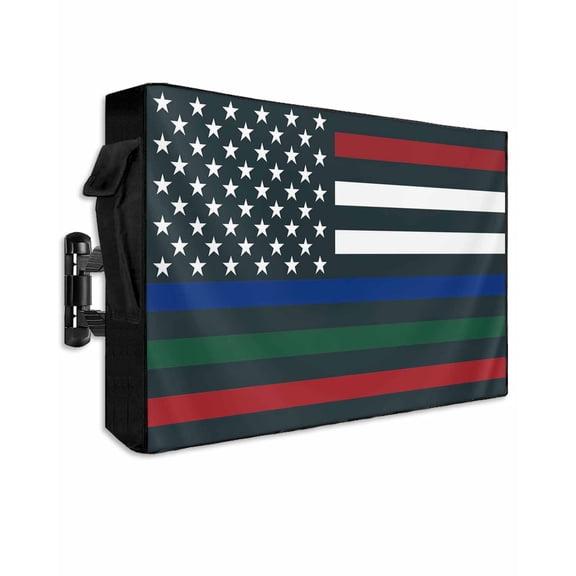 Vintage American Flag Outdoor TV Cover 40 to 43 Inch Weatherproof, Red Blue Green Stripe US Flag 600D Oxford TV Covers with Waterproof Zipper, Outside Flat TV Screen Protector Size 40"Wx25"Hx4.5"D