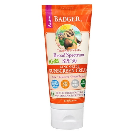 Badger Broad Spectrum SPF 30 Kids Zinc Oxide Sunscreen Cream Tangerine Vanilla 2.9 fl oz (pack of