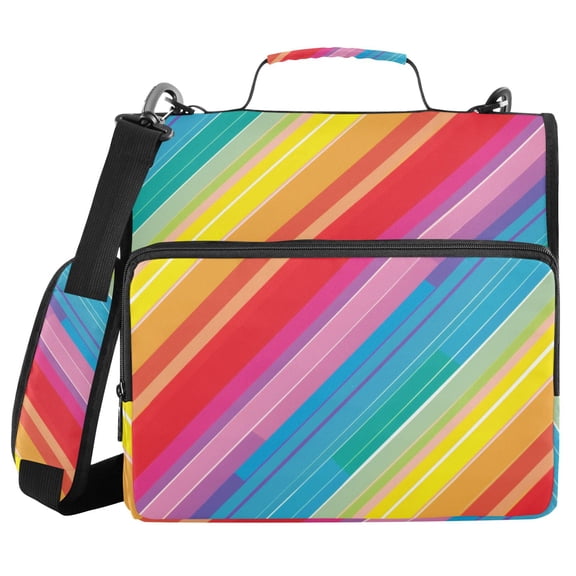 3 Ring Zipper Binder with Shoulder Strap Waterproof Trapper Keeper 2 Inch D-Ring 500 Sheets Capacity Rainbow Lines