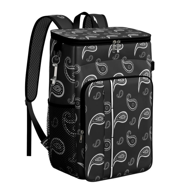 Plaid Stripes Symmetrical Cooler Backpack - 20L Insulated Leakproof Bag, Rustic Style Nordic