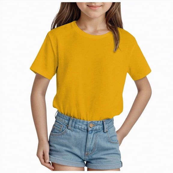 Toddler Girls Soft Polycotton Short Sleeve T-Shirts 24 Months 2t 3t 4t 5t 6t 7t Crew Neck Solid Color Tees Assorted Colors Casual Summer Tops Gibobby,11-12 Years,Yellow