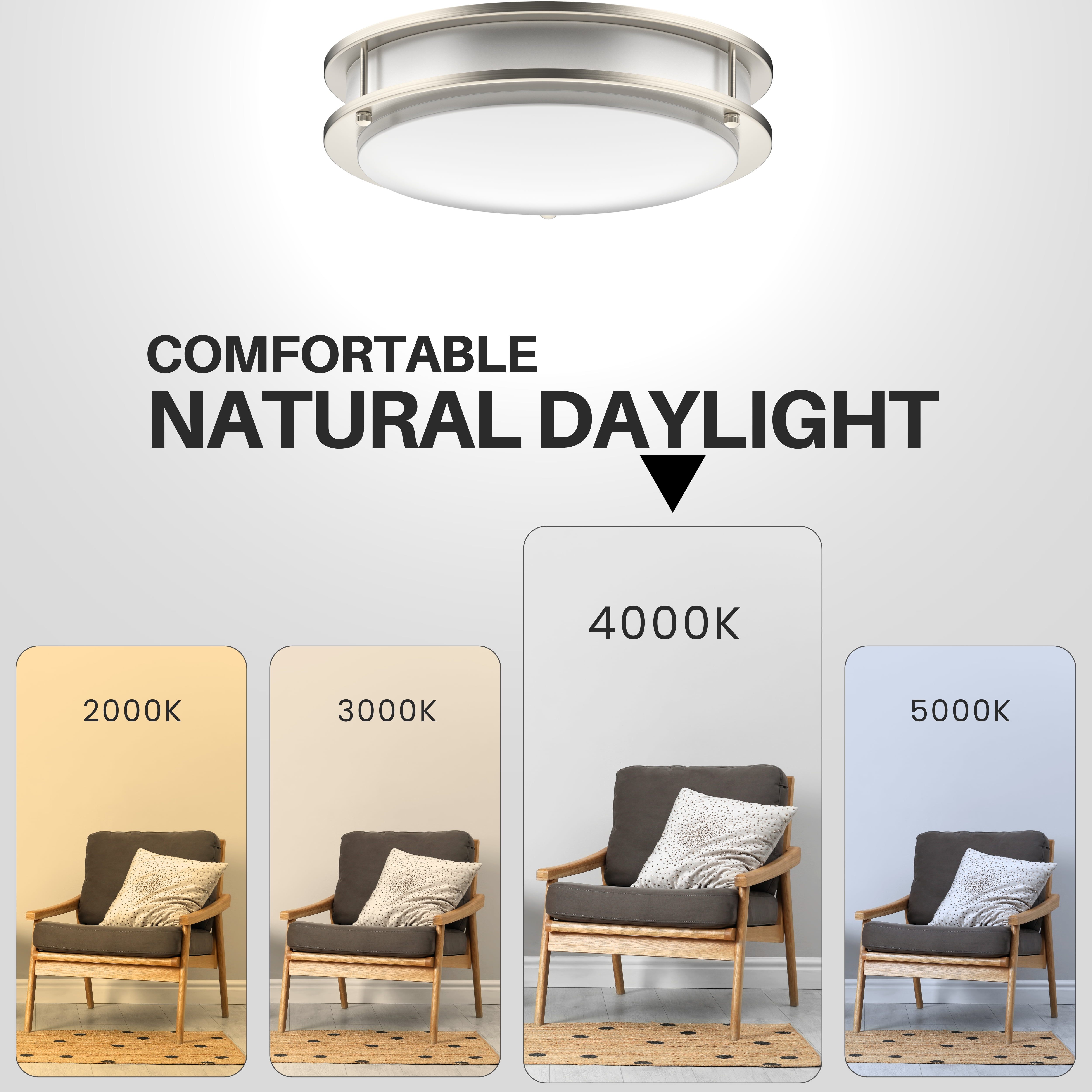 LED Ceiling Light Flush Mount 10 Inch 2-Pack Dimmable Surface Mount 4000K Bright White Brushed Nickel Light Fixture for Kitchen, Hallway, Bathroom, Bedroom