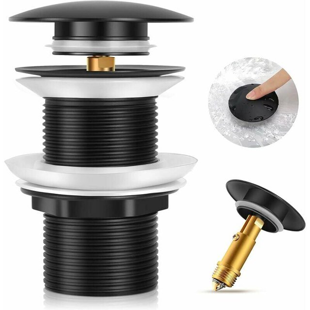Desagüe para lavabo sin rebosadero, Desagüe para fregadero de latón, Junta de desagüe para lavabo, Desagüe para bañera, Negro,
