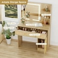 thumbnail image 4 of Brafab Rattan Vanity Set with LED Lights, Mirror, and Chair - White Nature, Wooden Makeup Table with 2 Drawers, 4 of 6