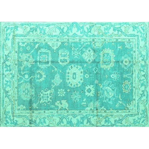 Ahgly Company Indoor Rectangle Abstract Turquoise Blue Modern Area Rugs, 7' x 10'