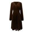 thumbnail image 4 of YMNXA Womens Velvet Dress Long Sleeve V Neck Solid Color Flowy A Line Elegant Soft Comfortable Dresses For Party Brown L, 4 of 5