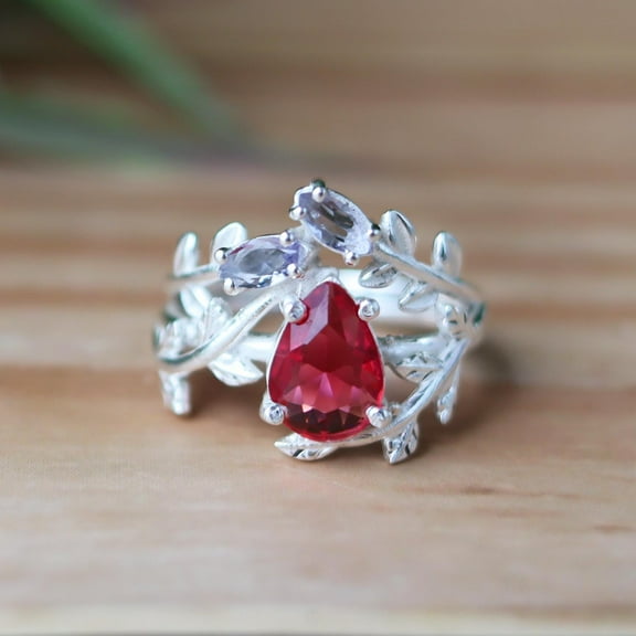 Ruby Ring, Amethyst Ring, Pear Cut Gemstone, Dainty Ring, Designer Ring, Handmade Jewelry, Fairy Tell Ring, Beautiful Ring, Engagement Ring