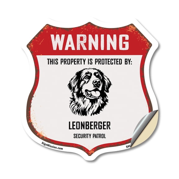 Warning This Property is Protected by Leonberger 12 inch X 12 inch Shield Shaped Heavy Duty 3.2 mil Vinyl Decal Weather Resistant Made in the USA