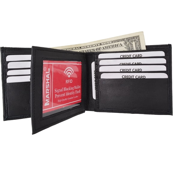 RFID Blocking Premium Soft Leather Men's Multi-Card Compact Center Flip Bifold Wallet Croco Black