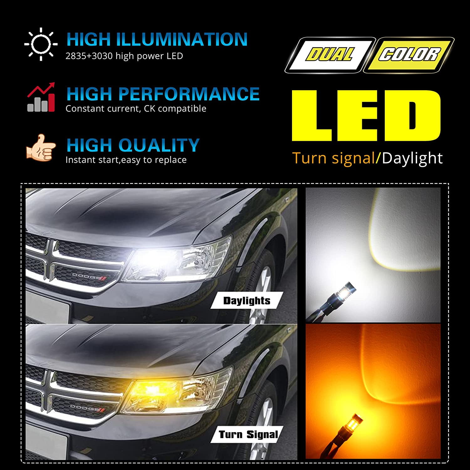 Alla Lighting 3457 Switchback 3157 LED Amber and White 6000K Automotive Bulb 2 Pack