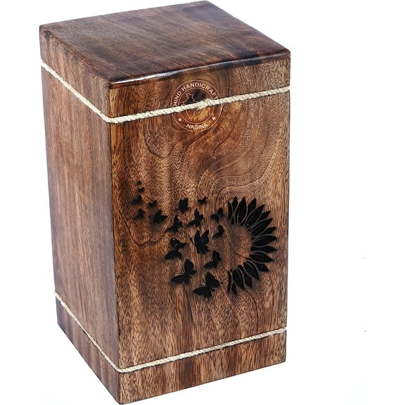 Handcrafted Ying Yang Wooden Urns for Human Ashes Adult Large - Rosewood Cremation Urn for Ashes - Burial Urn for Columbarium - Funeral Urn Box (Butterfly, 250 LB - Hardwood)