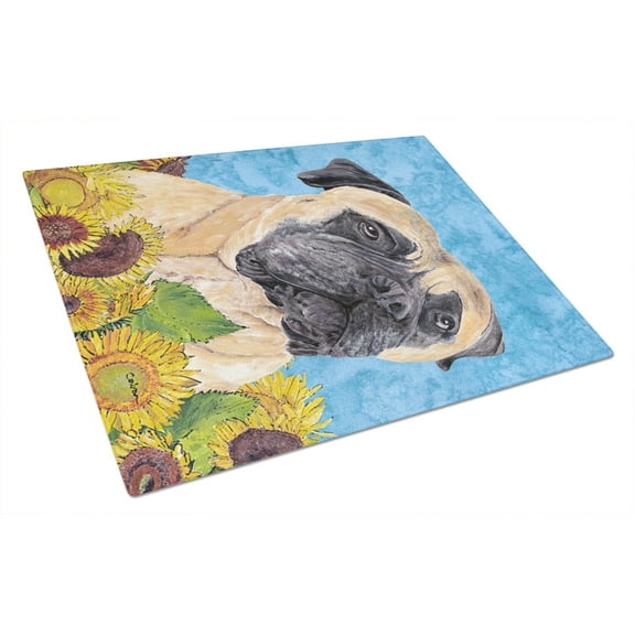 Carolines Treasures SC9052LCB Mastiff in Summer Flowers Glass Cutting Board Large, 12H x 16W, multicolor