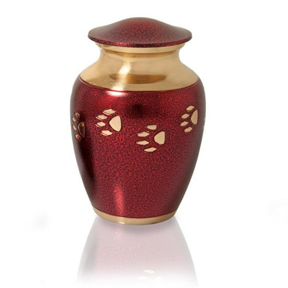 Memorial Gallery 8494D 6 inch Red with Brass Pawprint Sharing Pet Urn