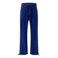 thumbnail image 3 of Women's cotton and linen leggings, high-waisted, casual, loose-fitting, straight-leg with pockets., 3 of 9