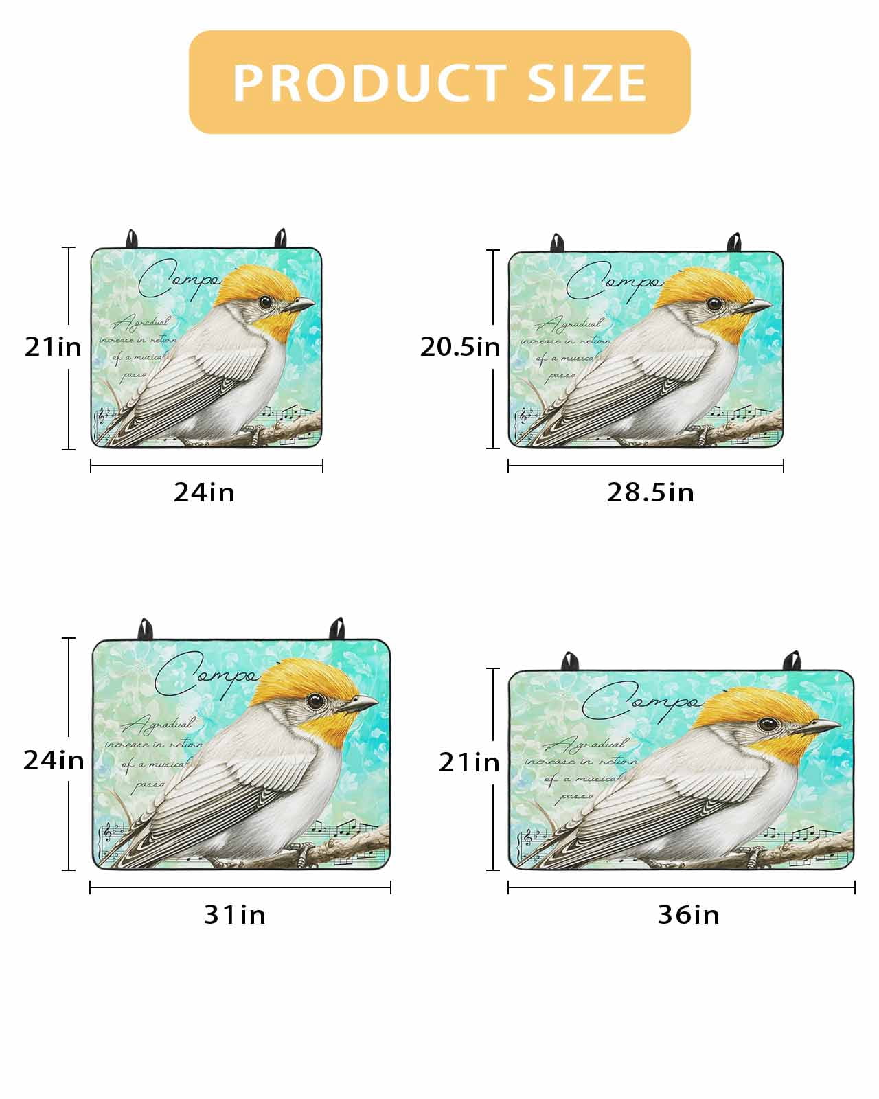 nqOlkjepod Large Induction Cooktop Protector Mat 24"x21", Yellow Bird Stove Top Covers for Electric Stove, Music Farmhouse Animals Country Teal Stove Burner Cover Mats, Glass Top Stove Cover