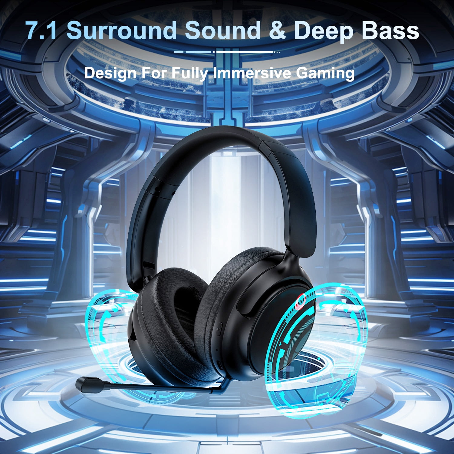Wireless Gaming Headset, Bluetooth/2.4G Gaming Headphones w/Detachable Noise Cancelling Mic,Stereo Bass 7.1 Surround Sound Over Ear Headphones,Type C Wired for Xbox PS4 PS5 Switch,Black,FCC Approved