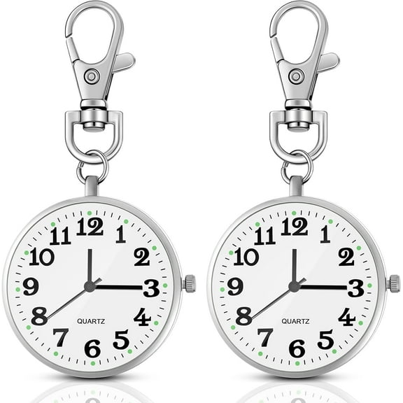 Lsupdaol 2 Pieces Quartz Pocket Watch with Key Buckle Round Keychain Clip on Watch Portable Unisex