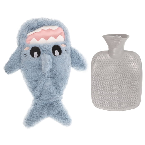 Bolsa de agua caliente lavable, bolsa de agua con cubierta en forma de tiburón de invierno enchufable a mano para uso en invierno (1000ml)