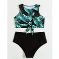 thumbnail image 3 of Gibobby Trajes de Baño para Mujer Estampado de cintura El traje de baño Ropa de playa Traje de baño Push Mujer Bikinis Bikini Hojas Trajes de baño altos (Verde de menta,CH), 3 of 4