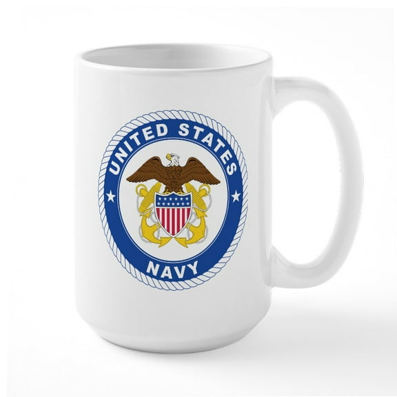 CafePress - U.S. Navy Emblem Large Mug - 15 oz Ceramic Large White Novelty Mug