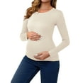thumbnail image 2 of INSPIRE CHIC Women Maternity Ruched Tops Long Sleeve Shirts Casual Blouses Basic T-Shirt Clothing 2025 Small Beige, 2 of 6
