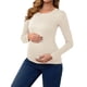 thumbnail image 2 of INSPIRE CHIC Camisetas de Maternidad con Fruncidos para Mujeres, Camisas de Manga Larga, Blusas Casuales, Camiseta Básica Ropa 2025 Beige Medio, 2 of 6
