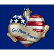 God Bless America Heart Glass Old World Christmas Ornament 30037 New FREE BOX
