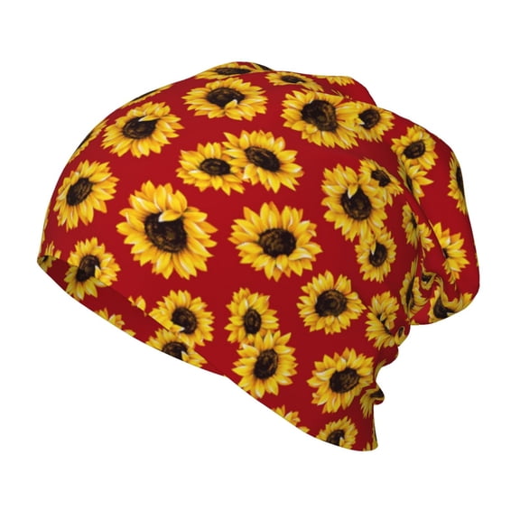 Honeii Sunflowers On Red Print Kids Knit Beanie Watch Hat ,Knit Cap for Boys and Girls
