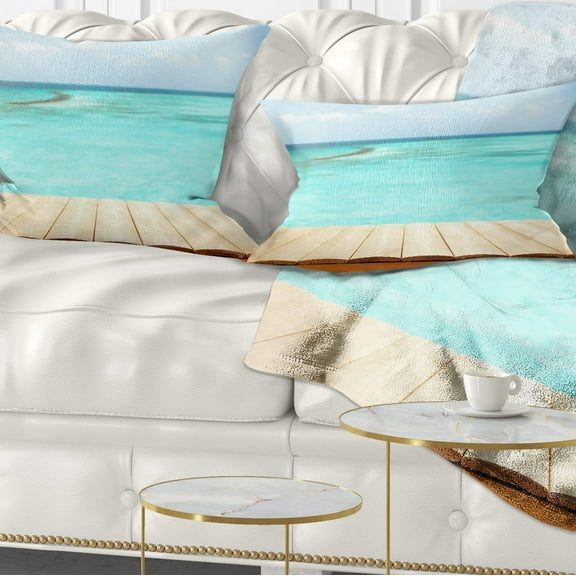 Designart Wooden Planks on Sea Background - Seascape Throw Pillow - 12x20