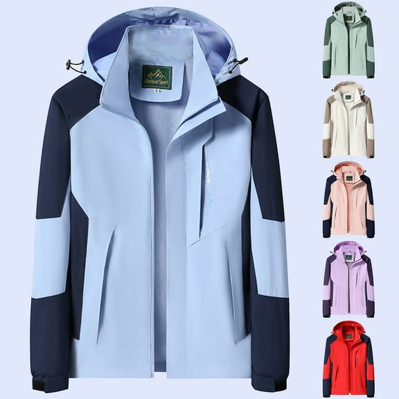Rain Jacket Women Lightweight Waterproof Plus Size Raincoat Packable Hooded Windbreaker with Pockets for Outdoor M-4XL on Clearance