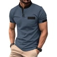 thumbnail image 2 of FRSASU Men's Single Breasted Pocket Round Neck Color Block Short Sleeve Button Down Summer Patchwork Print Polo Shirt Gray, 2 of 4