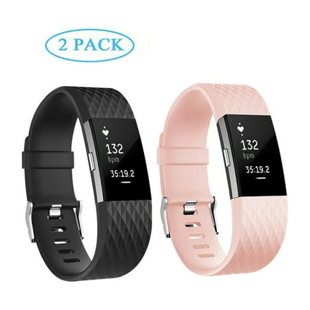 POY Fitbit Charge 2 Bands 2 PACK Adjustable Replacement Wristband Band for Fitbit Charge 2 New Style Black,Pink