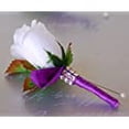 thumbnail image 2 of Angel Isabella White Rose Boutonniere with Purple Ribbon, 2 of 3