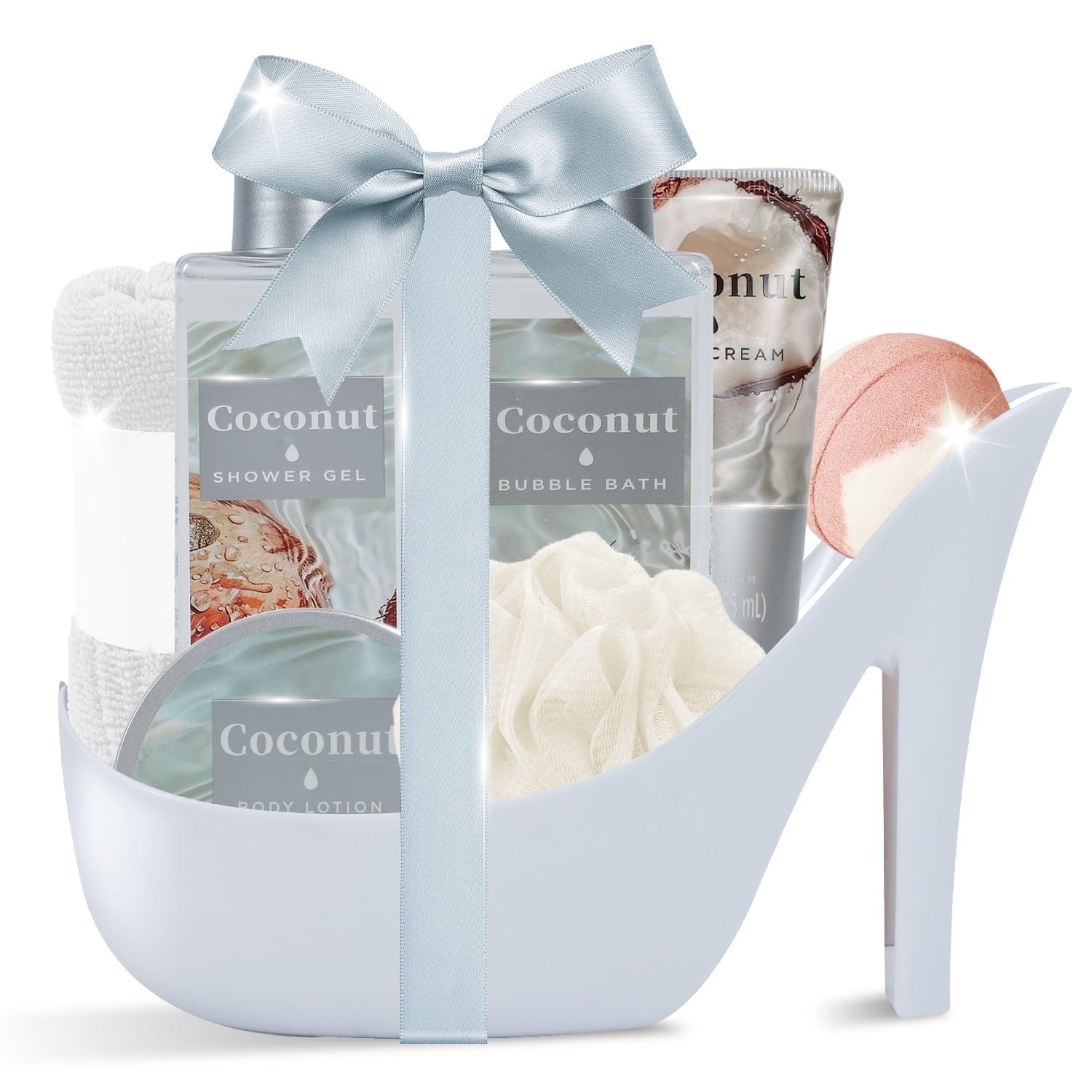 Spa Luxetique Elegant Gift Baskets for Women, 8Pcs Coconut Luxury Birthday Gift Sets for Mom, Bath and Body Self Care Kits for Wife
