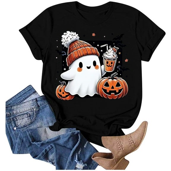 Womens Summer Tops Casual Print Short Sleeve Tee Comfortable Stylish T Shirts for Women Black L