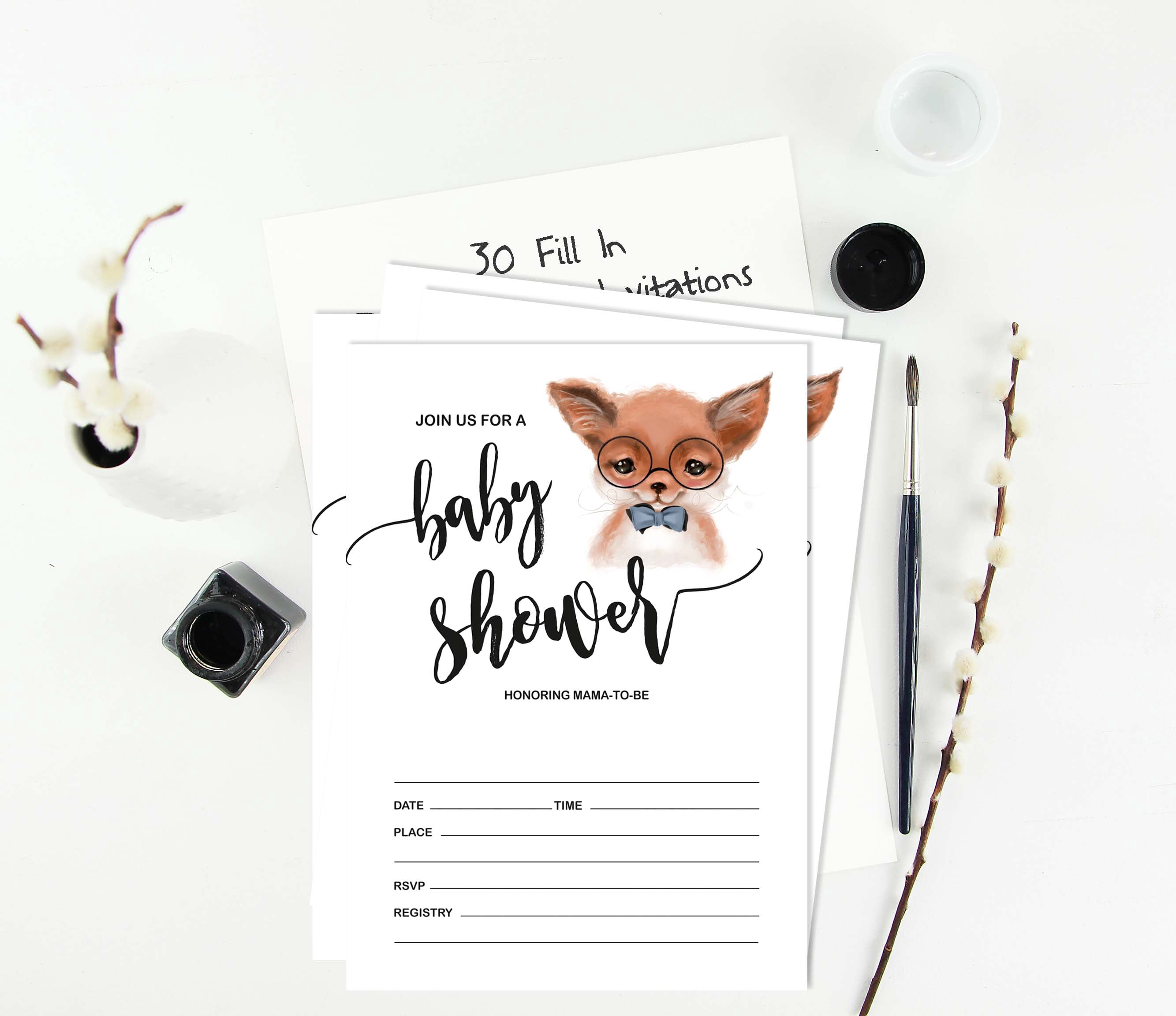 Inkdotpot 30 Fill In StyleBaby Shower Invitation Cards Fox Jungle Animals Blank Invites