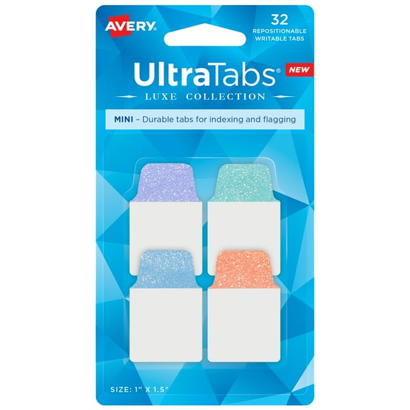 Avery Ultra Tabs, 1" x 1.5",  32 Pastel Shimmer Tabs (74149)
