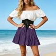 thumbnail image 5 of Gamivast Skirts for Women High Waisted Elastic Waist A-Line Boho Skirt Flowy Chiffon Ruffle Tiered Solid Mini Skirt Casual Vacation Summer Holiday Resort Purple L, 5 of 6