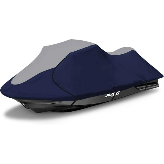 600D Jet Ski Cover - Trailerable, Waterproof, Fits Seadoo, Yamaha, Jet Ski Watercraft (103"-115", 1 or 2 Seater), Gray & Navy
