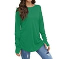 thumbnail image 2 of Women's Casual Long Sleeve Tops Crew Neck Round Hem Loose T-Shirts Tunic Tops with Thumb Holes Green 3XL, 2 of 5