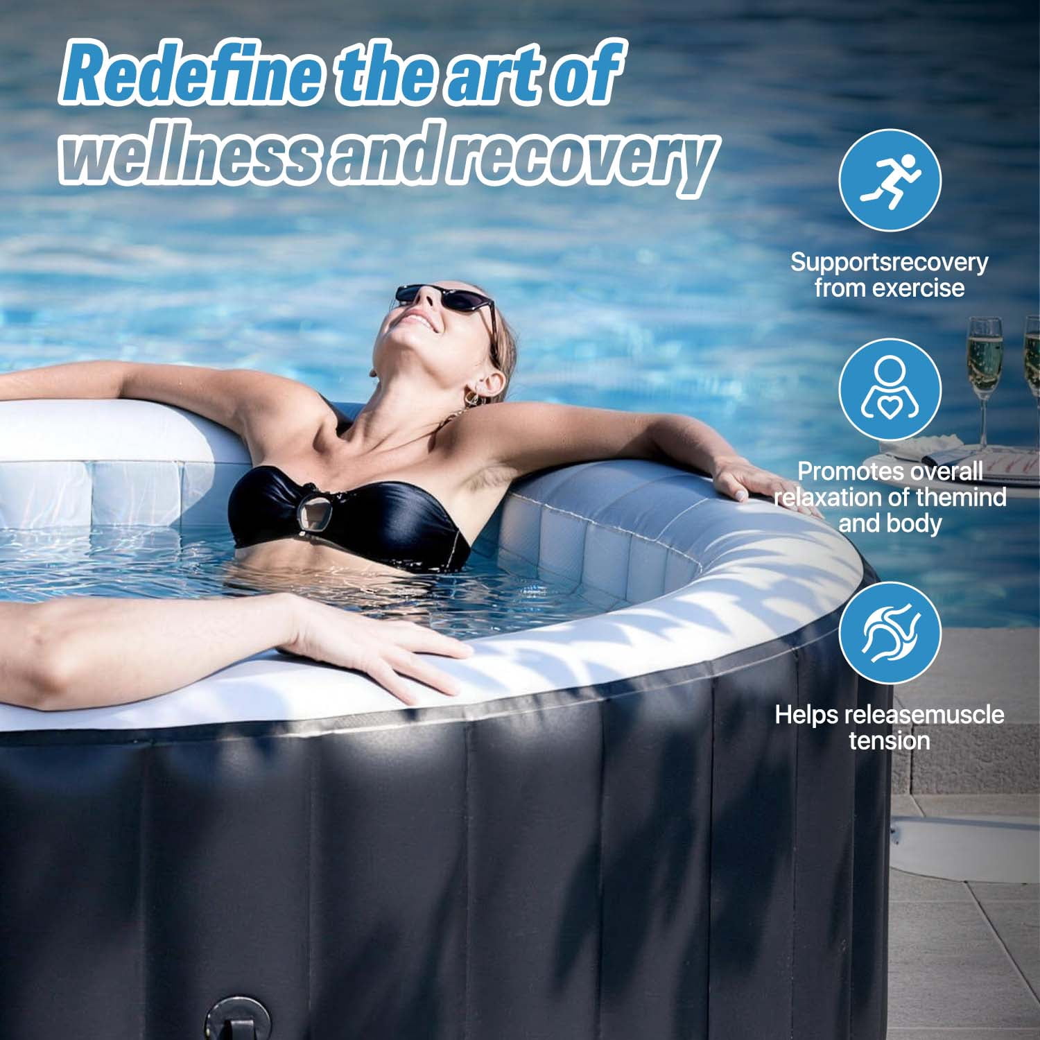 Portable Outdoor Spa with 130 Soothing Air Jets, Heater Pump,Insulated Cover and Filter System