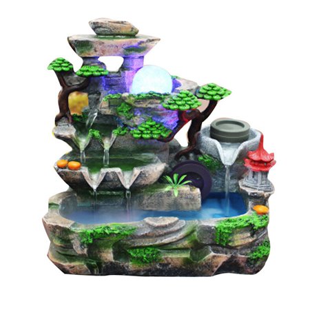 Tabletop Water Fountain with Led And Mist Resin Rockery Waterfall Indoor Ornament for Home Office Decor