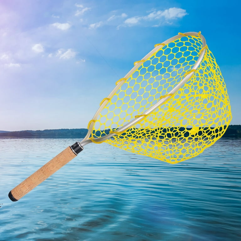 Diamond Fishing Hand Net Large-capacity Mesh Trout Hand Net Fishing Tools (Cork Handle), Brown