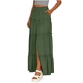 thumbnail image 5 of QATAINLAV Maxi Skirt for Women Summer Boho Elastic High Waist A-Line Flowy Ruffle Side Split Tiered Beach Skirts with Pockets Army Green XXL, 5 of 5