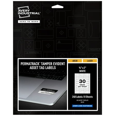 UPC: 0072782605308 | Avery PermaTrack Tamper-Evident Asset Tag Labels  3/4  x 2   240 Asset Tags (60530)