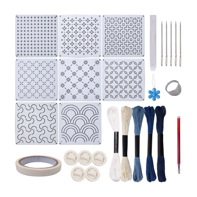 Voxware Sashiko Stencil Set Quilting Stencil Geometric Mending Reusable Cross Stitching Portable Traditional Embroidery Pattern Template 13x13cm